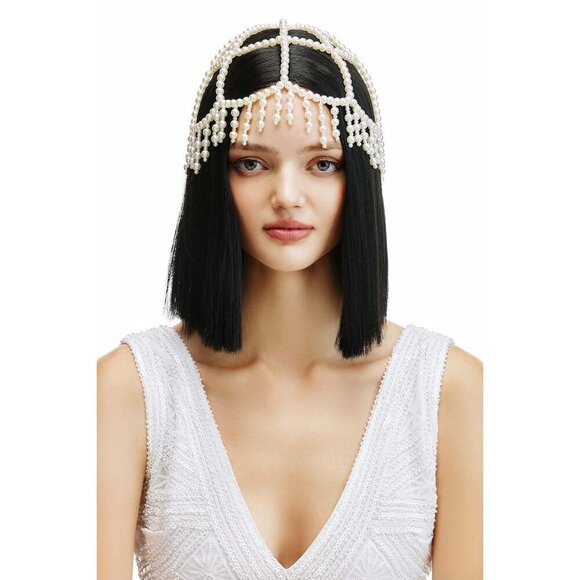 1920s Pearl Flapper Cap Headpiece Gatsby Wedding Costume Accessory main image 5